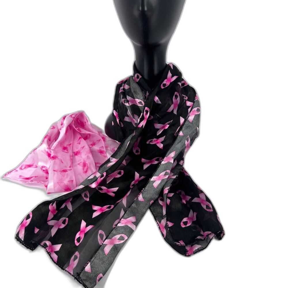 Breast Cancer Awareness Scarves‎ Set of 2 Black & Pink Thin Rectangular